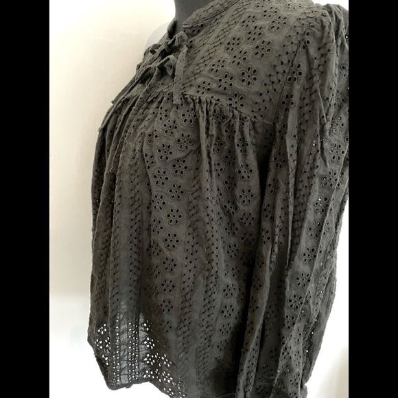 Madewell Small Eyelet Double-Tie Peasant Top Black Long Sleeve Style #K3808 - Picture 3 of 10